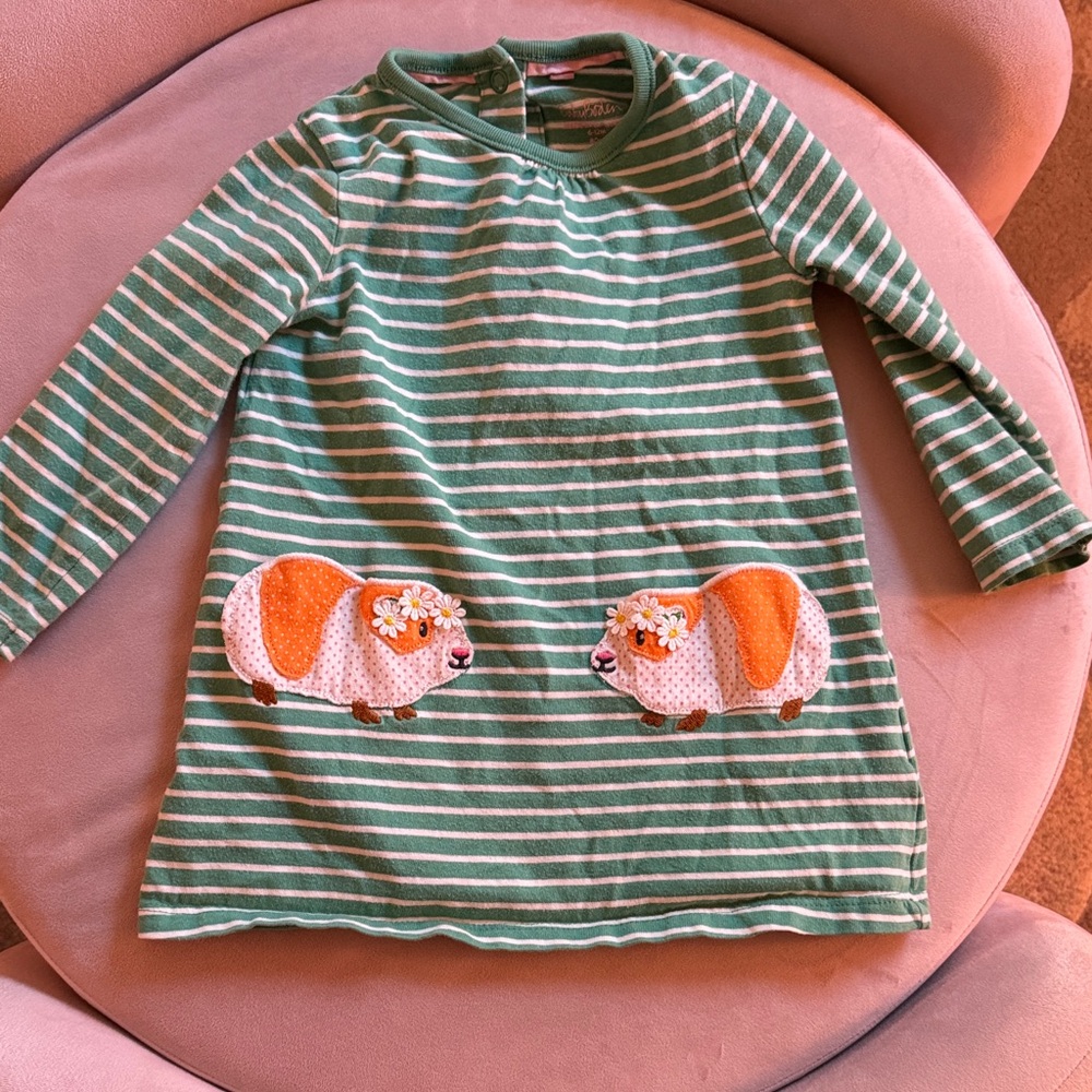 Baby Boden Green Striped Tunic with Hamsters